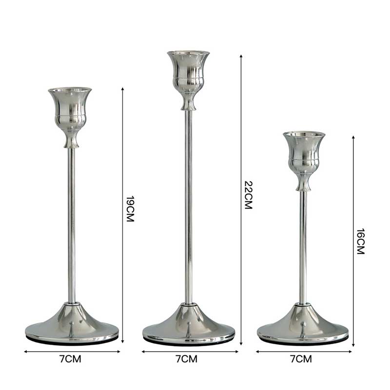 Modern Minimalist Electroplated Aluminum Alloy Candlestick Set of 3 Color:Silver;Size:7*22cm