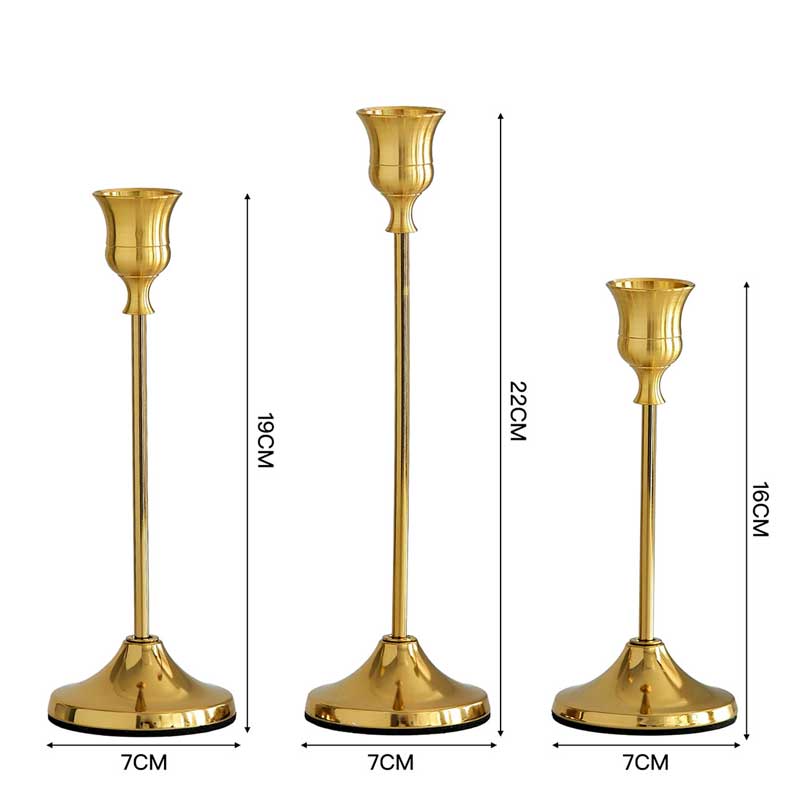 Modern Minimalist Electroplated Aluminum Alloy Candlestick Set of 3 Color:Golden;Size:7*19cm