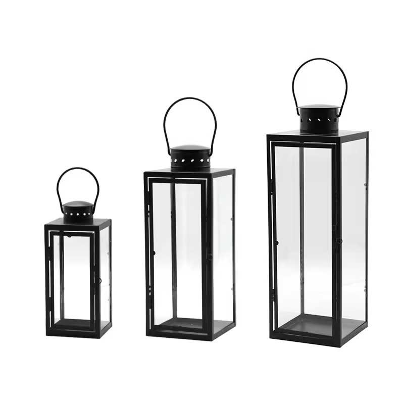 Iron Lantern Candle Holder Clear Glass