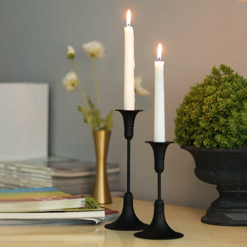Wrought Iron Matte Black Candlestick Holder Color:Black;Size:9.1*9.1*17.5cm 1