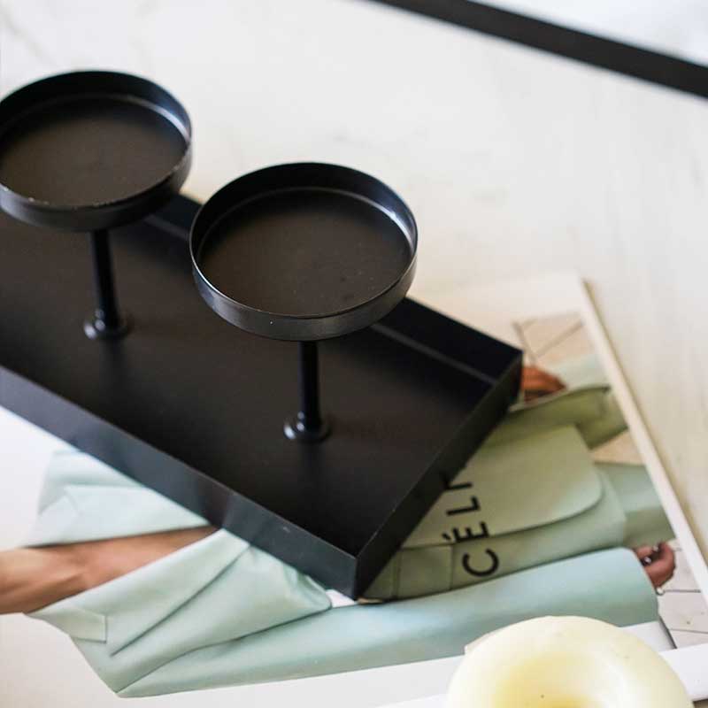 Wrought Iron Matte Black 4-Candle Holder Tray Color:Black 3