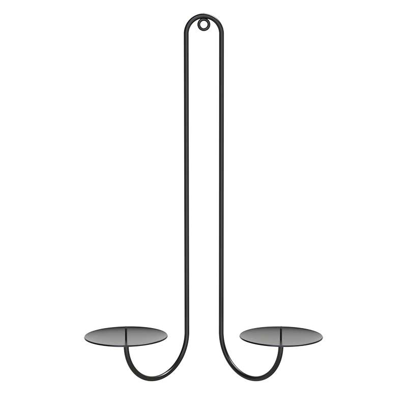 Black Long Iron Wall-Mounted Candle Holder With Tray & Spike