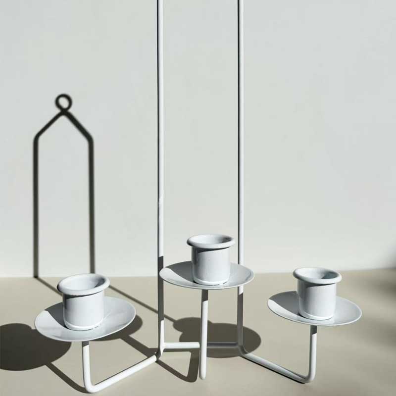 Minimalist Wall-Mounted Iron Taper Candle Holder (Dual/Triple Branch Options) Color:White 2 tier;Tier:3