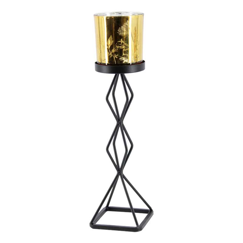 Geometric Rhombus Iron Candlestick Holder,Retro Glass Cup