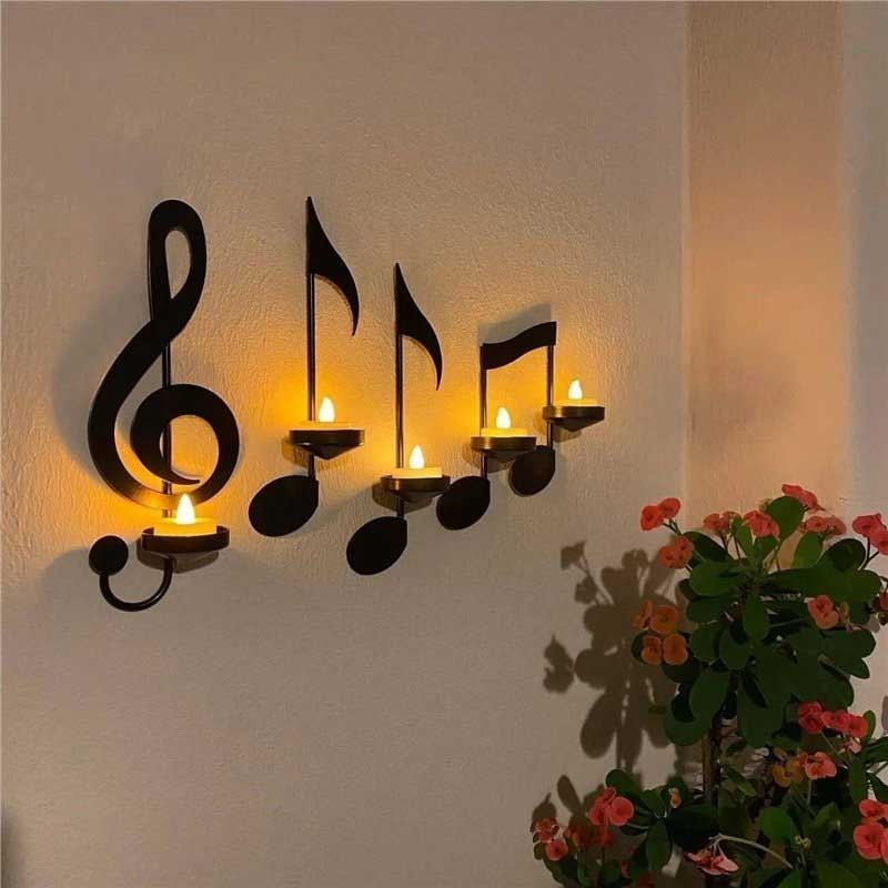 Musical Note Wall-Mounted Candle Holder Set Color:Black 1