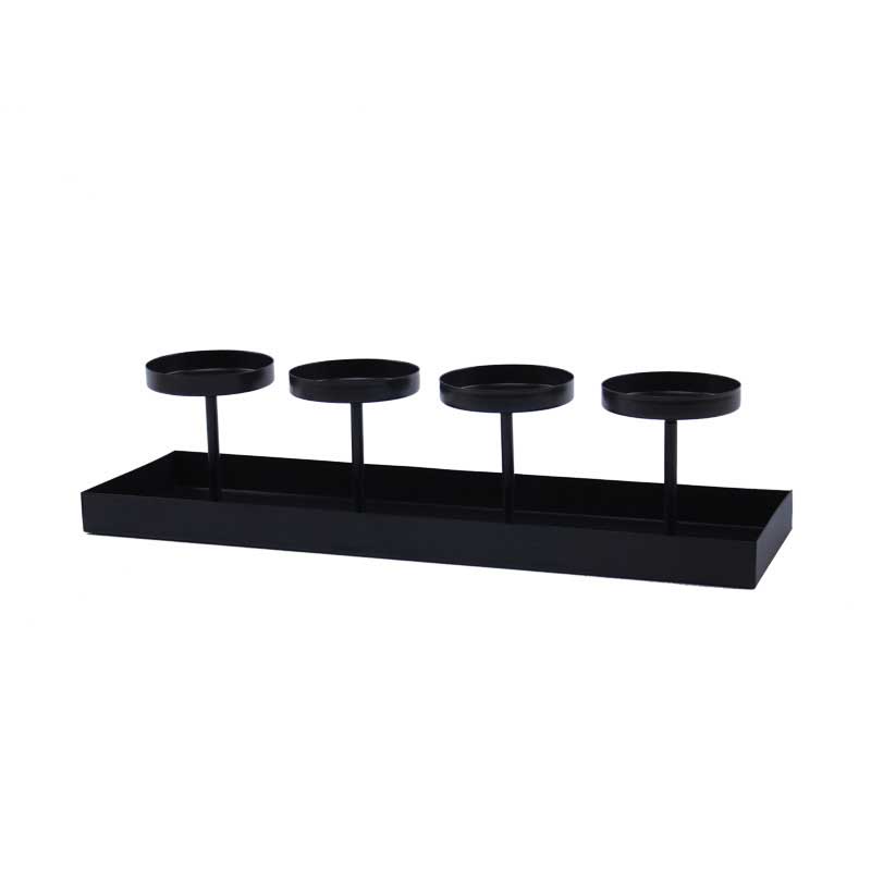 Wrought Iron Matte Black 4-Candle Holder Tray