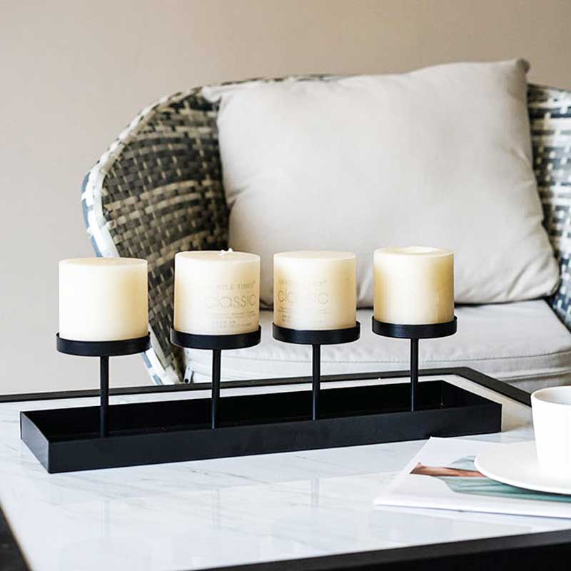 Wrought Iron Matte Black 4-Candle Holder Tray Color:Black 2