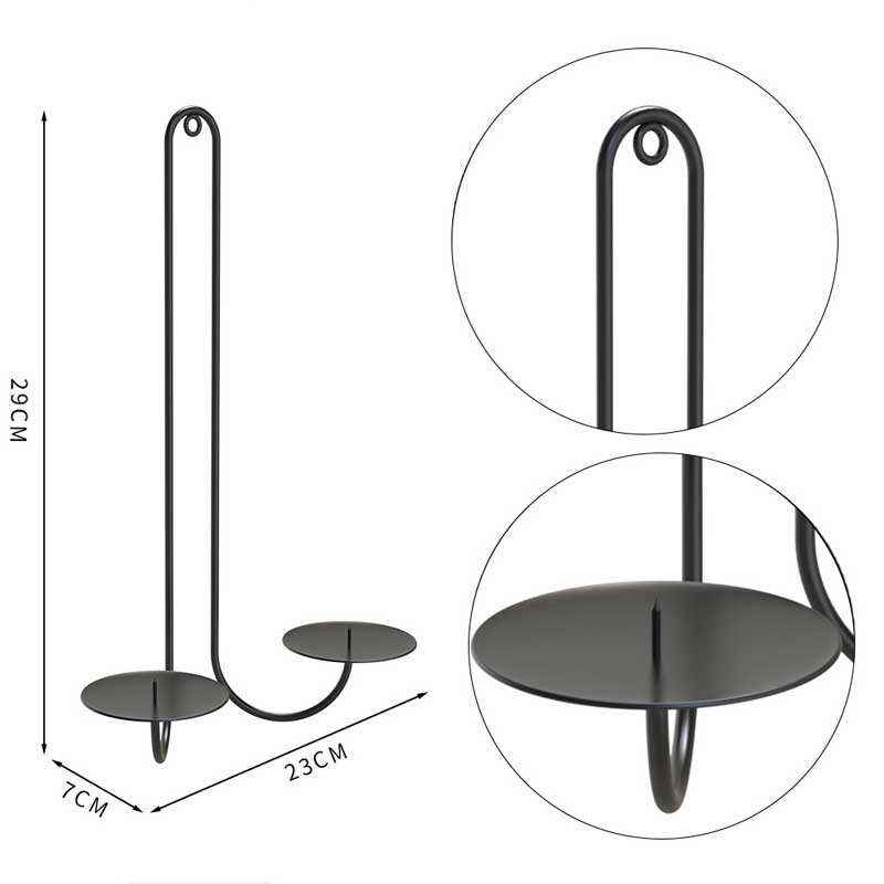 Black Long Iron Wall-Mounted Candle Holder With Tray & Spike Color:Black 1