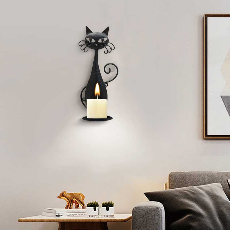 Black Iron Cat Wall Mounted Candle Holder Color:Black 1