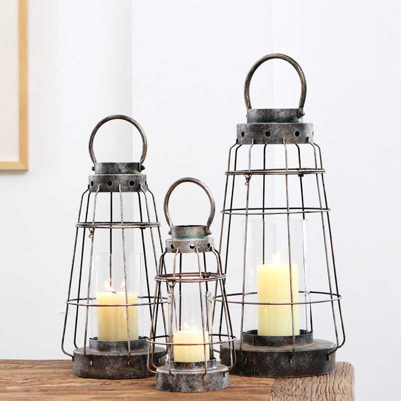 Set of 3 Rustic Antique Candle Holder Lanterns Size:23*46.5Cm 3