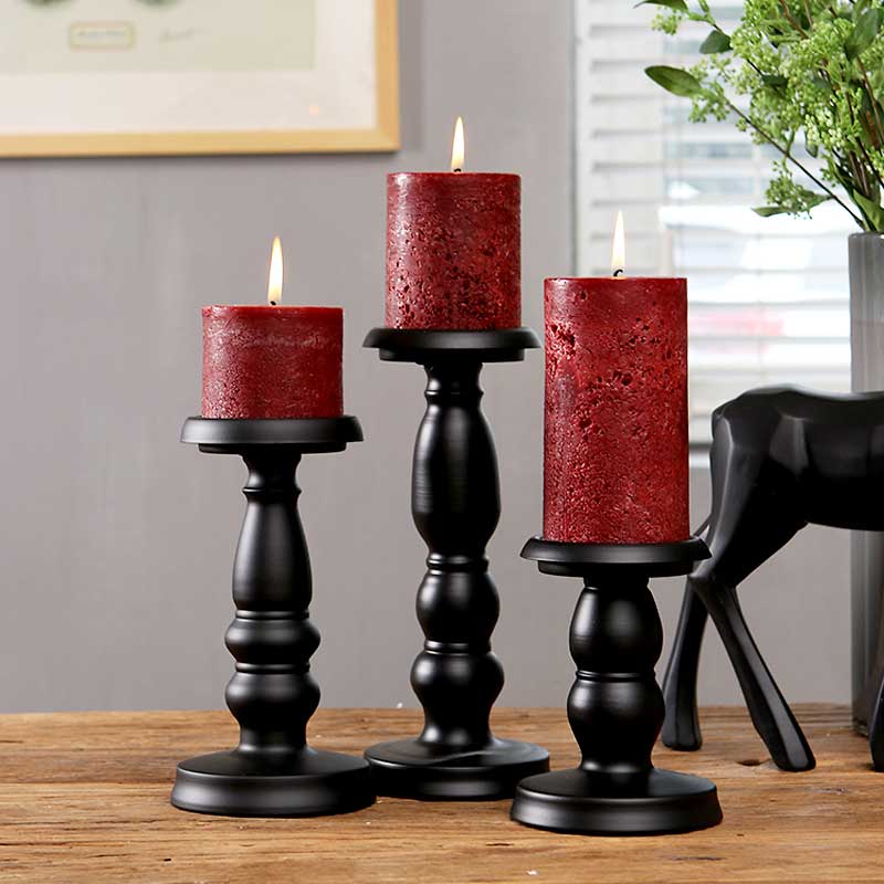 European Vintage Candlestick Holders Set of 3,Matte Black Size:11*25cm 2
