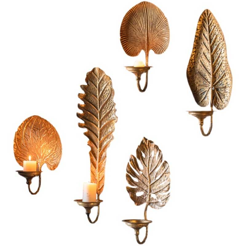 Tropical Leaf Iron Wall Sconce Candle Holder