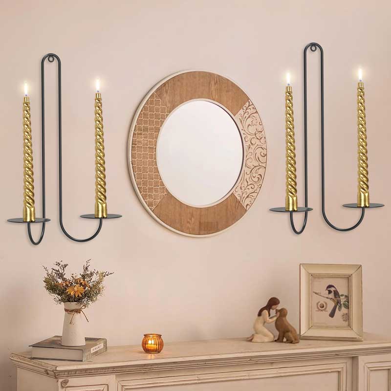 Black Long Iron Wall-Mounted Candle Holder With Tray & Spike Color:Black 2