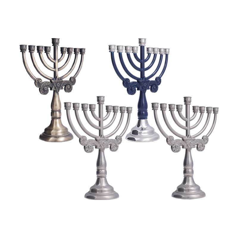 Classic Embossed Zinc Alloy Chanukah Menorah Color:Silver 1