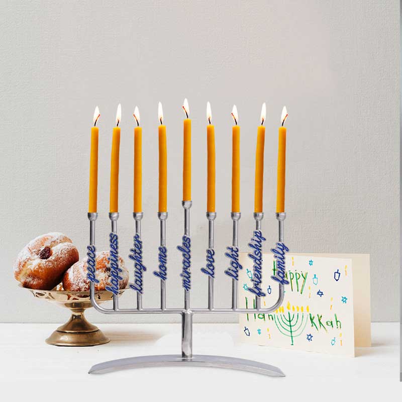 Modern  Nine-Branch Chanukah Menorah With letters Color:Silver 4