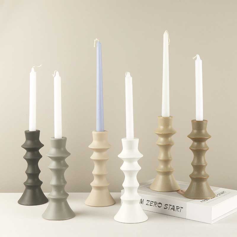 Modern Minimalist Ceramic Candlestick Holder Color:Dark Gray;Size:8*8*19cm 1