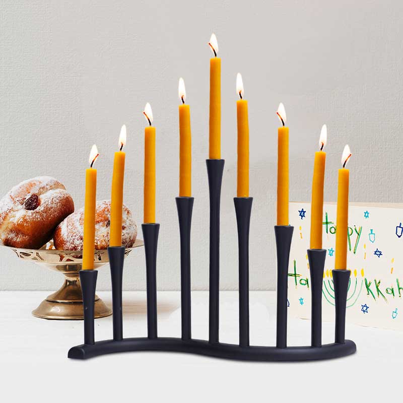 Hanukkah Menorah, Wavy 9-Arm Candelabra, Black Zinc Alloy Color:Black 1