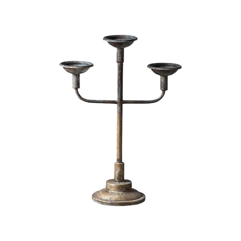 Vintage Distressed 3 Arms Wrought Iron Floor Candelabra