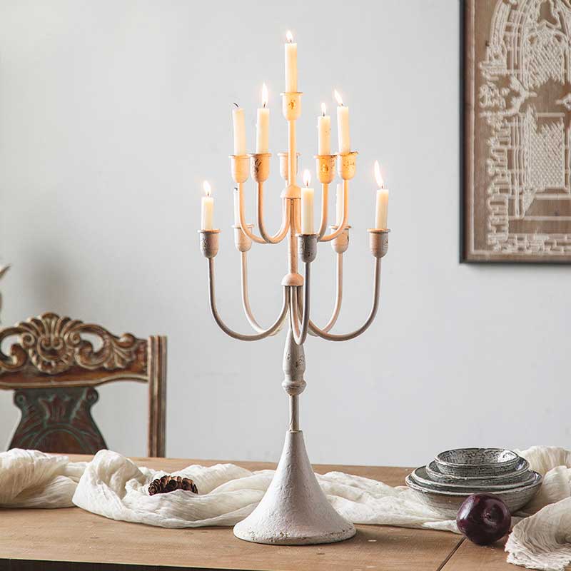 Vintage Distressed Iron 11 arms Candelabra Color:White 1