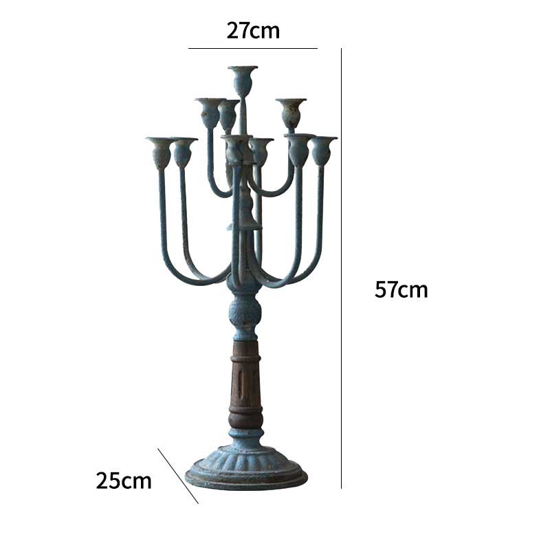 Vintage Distressed Iron 11 arms Candelabra Blue