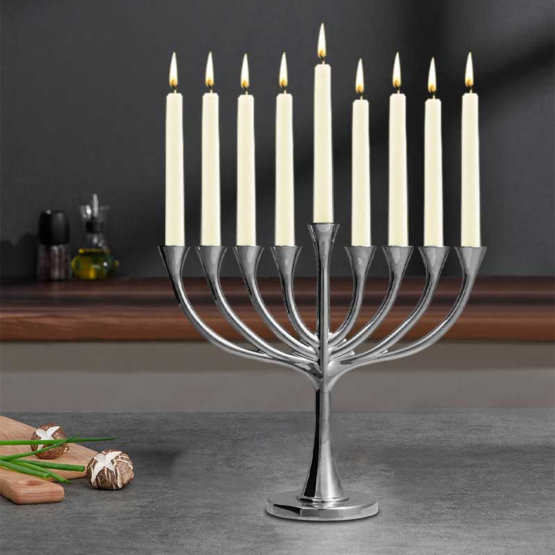 Modern Abstract Zinc Alloy Plated 9-Branch Menorah Color:Silver 3