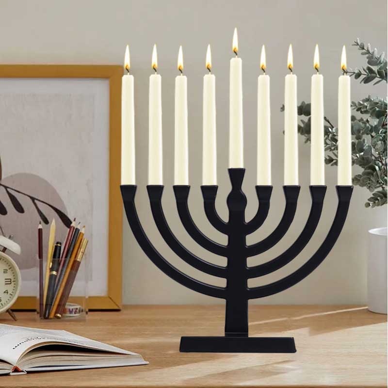 Zinc Alloy Rectangular Base Menorah Candelabra, Menorah for Hanukkah, Matte Black Color:Black 2