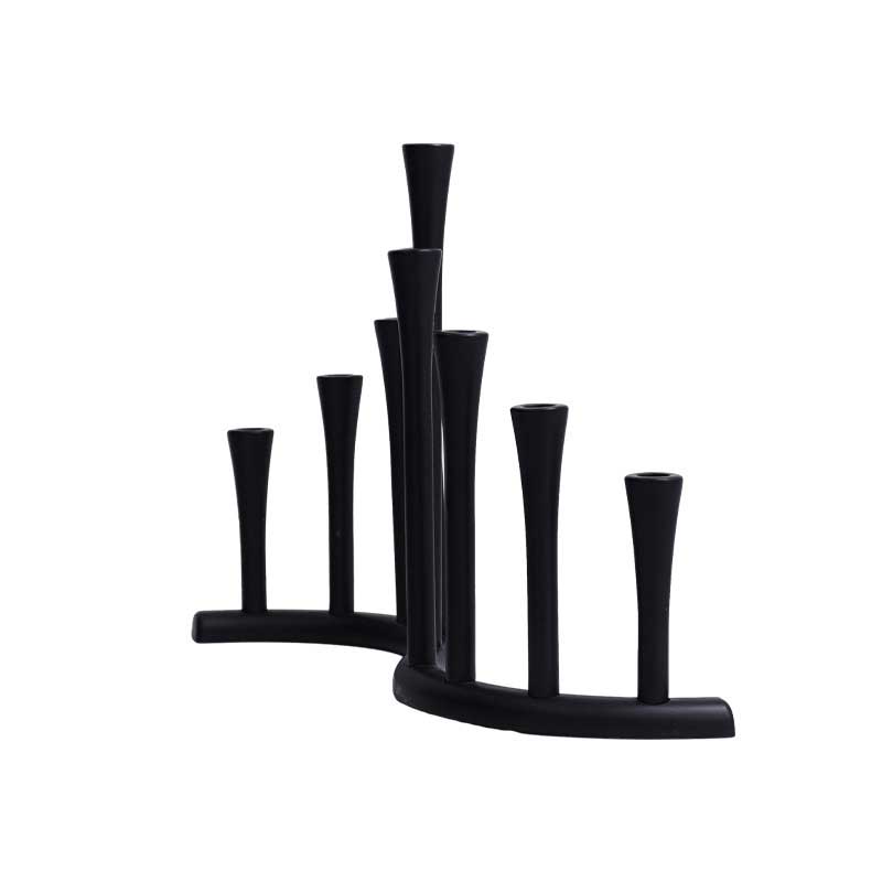 Hanukkah Menorah, Wavy 9-Arm Candelabra, Black Zinc Alloy Color:Black 4