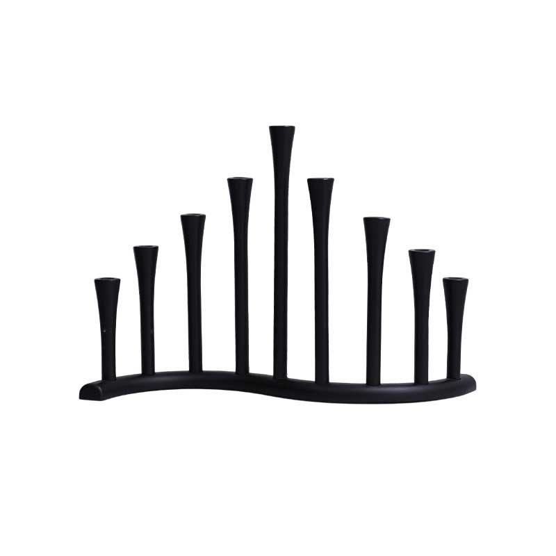 Hanukkah Menorah, Wavy 9-Arm Candelabra, Black Zinc Alloy