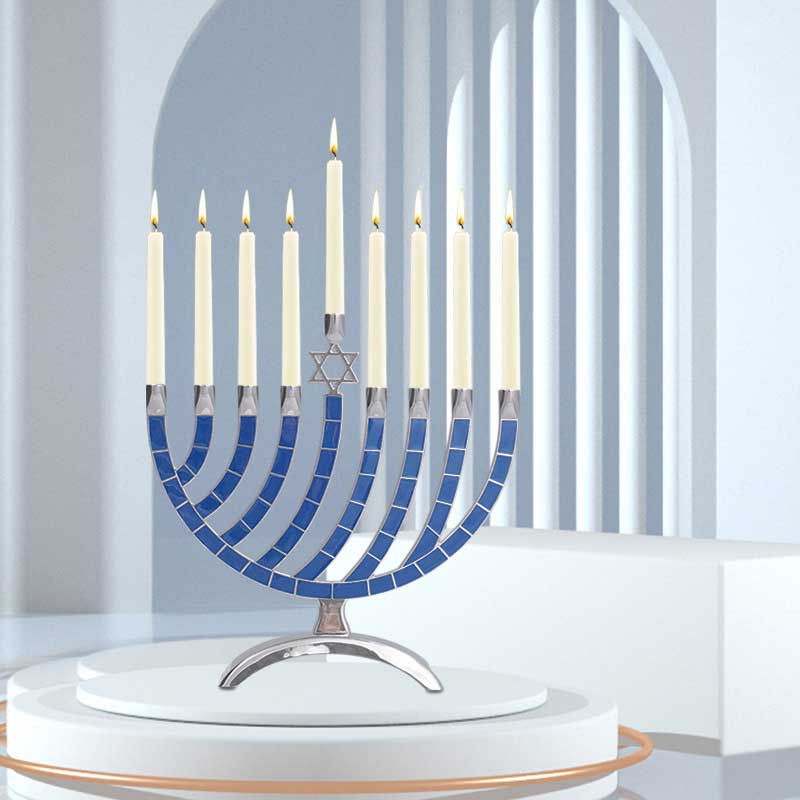 Modern Aluminum Alloy 9-Branch Menorah Color:Blue 2