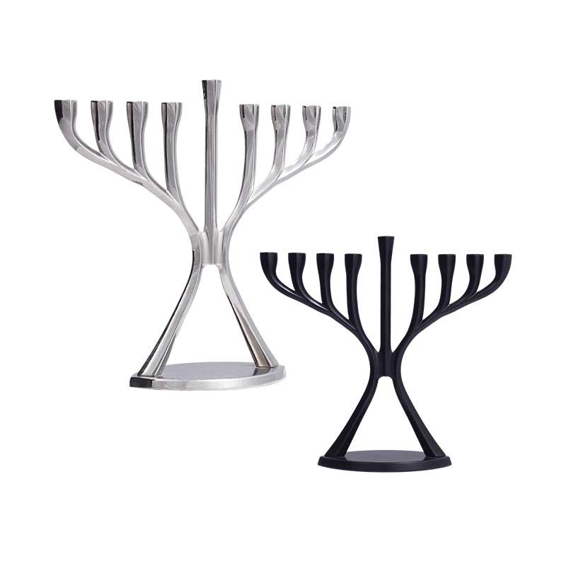 Black shabbat candle holders 9 arms Color:Silver 2