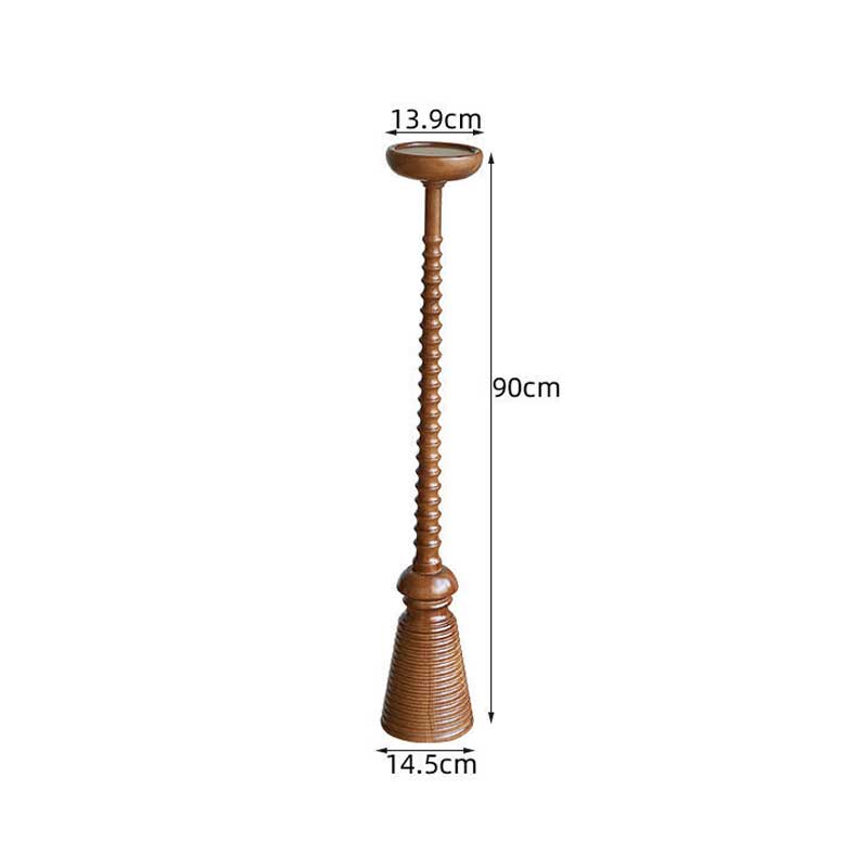 Carved Solid Wood Floor Candle Holder Brown