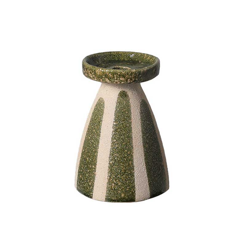 Wabi-Sabi Ceramic Candlestick,Hand-Painted Striped Decor 13*10.5*17.6cm