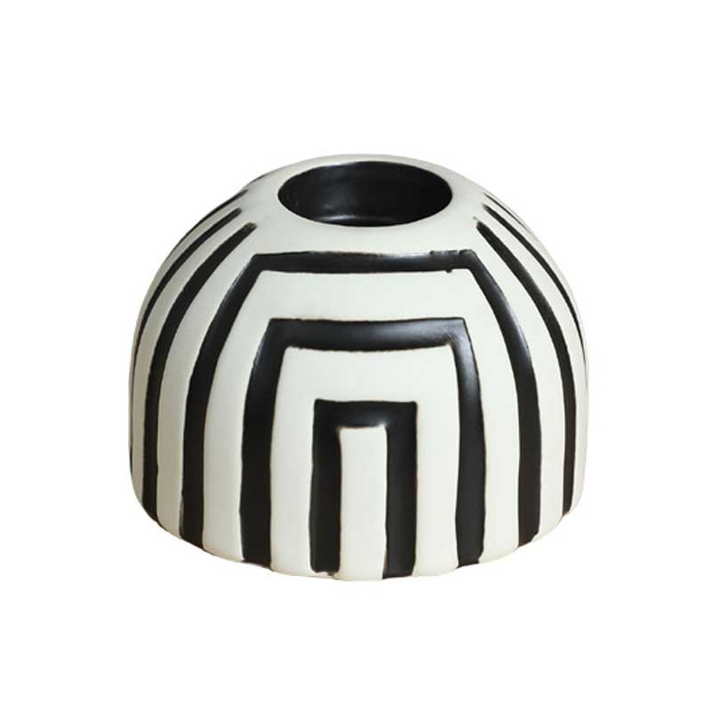Retro Black and White Striped Ceramic Candle Holder Set of 3