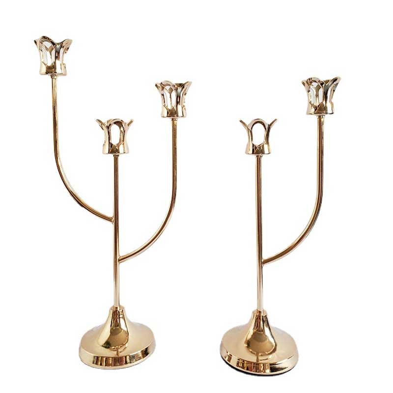 French Vintage Lotus Two/Three-Arm Iron Candlestick (Set of Two)