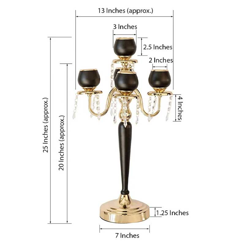 Black and Gold Apple Candle Holder, European 5-Arm Candelabra with Crystal Pendants Color:Default 1