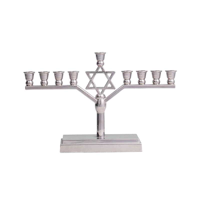 Zinc Alloy 9-Light Candlestick, Star of David Hanukkah Menorah Silver