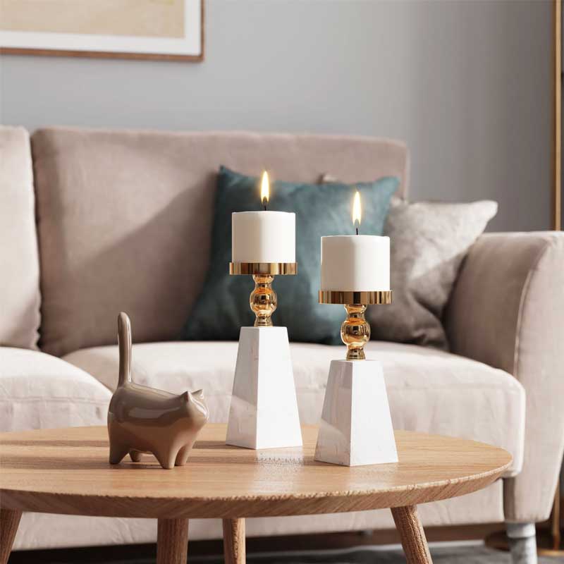 Light Luxury Marble & Metal Spliced Candlestick Marble Base Size:7*7*19.5cm 3