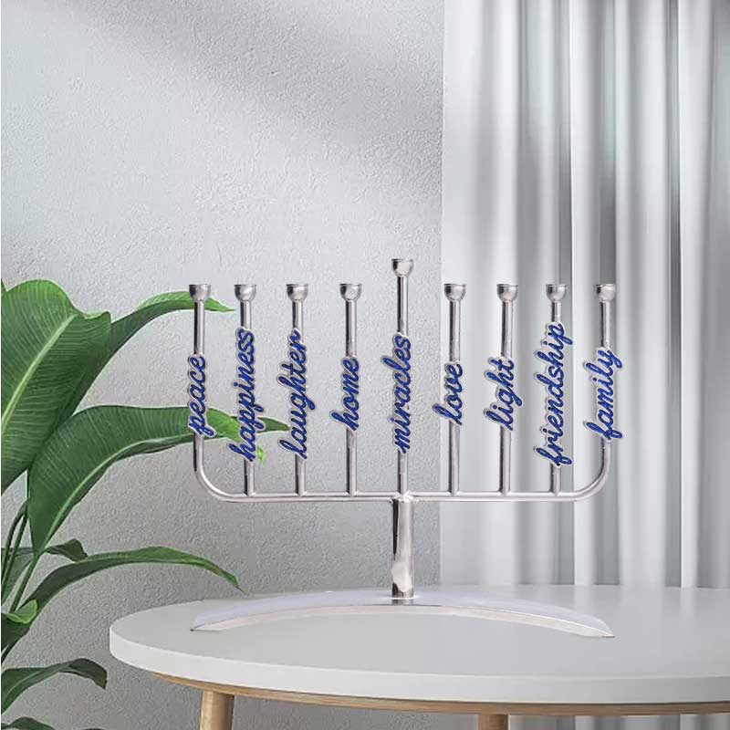 Modern  Nine-Branch Chanukah Menorah With letters Color:Silver 3