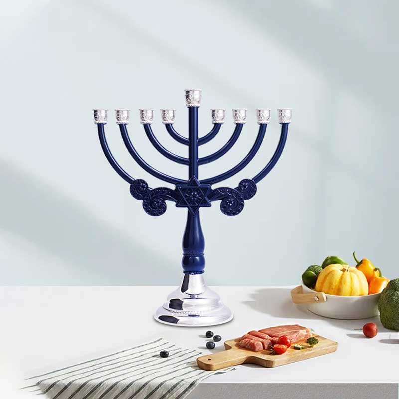 Classic Embossed Zinc Alloy Chanukah Menorah Color:Silver 2