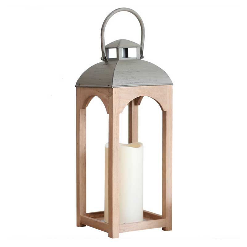 Vintage Wooden Floor Lantern Candlestick