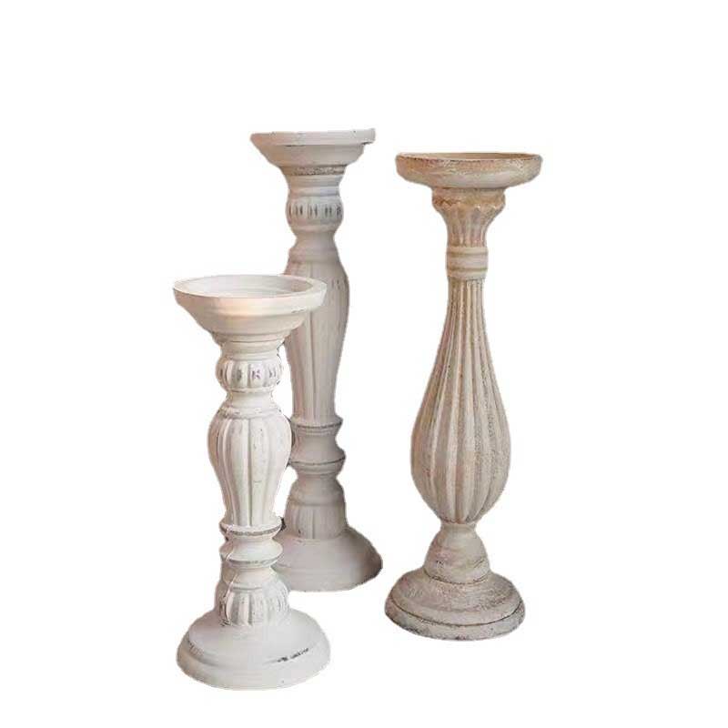 Vintage Distressed Ceramic Candlestick Holders Sef Of 3 - Multi-Color / Size Set
