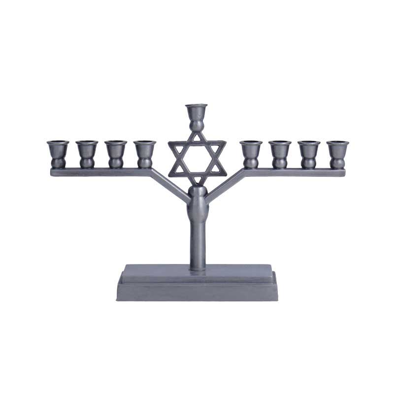 Zinc Alloy 9-Light Candlestick, Star of David Hanukkah Menorah Grey