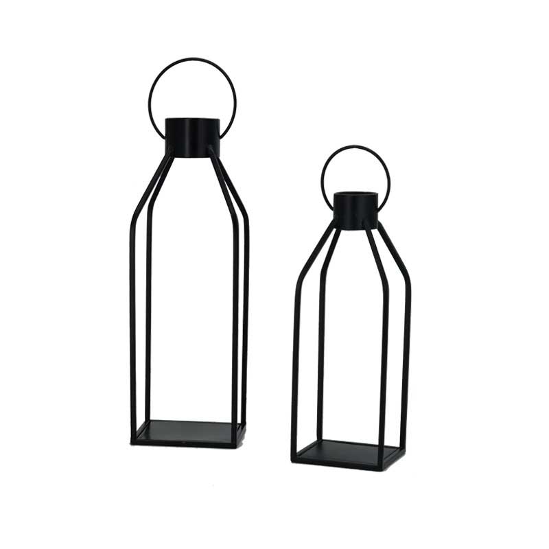 Modern Minimalist Geometric Metal Lantern Candle Holder Set of 2