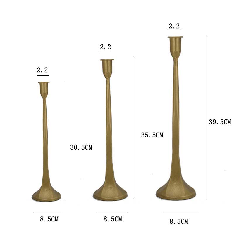 Minimalist Iron Candlestick Set of 3 | Tabletop Decor | Black/Gold Color:Golden