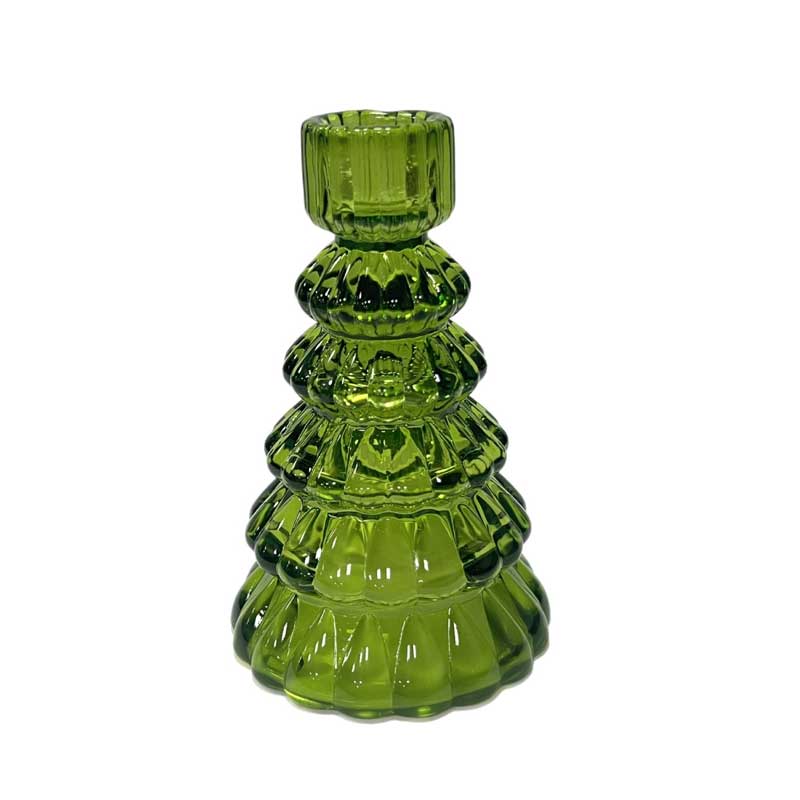 Glass Christmas Tree Candlestick Holder