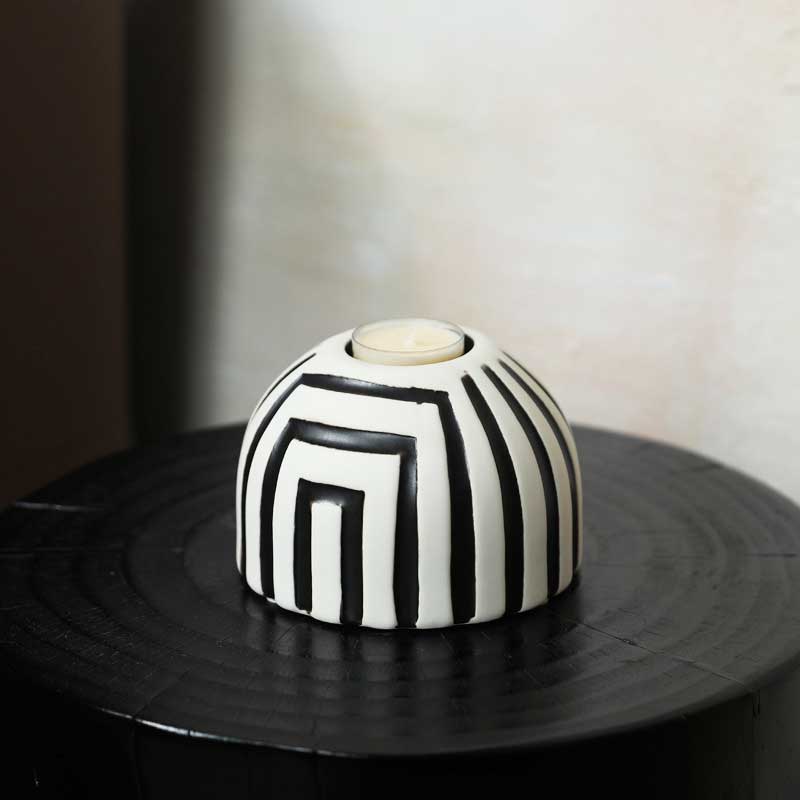 Retro Black and White Striped Ceramic Candle Holder Set of 3 Size:20*20*16cm 3