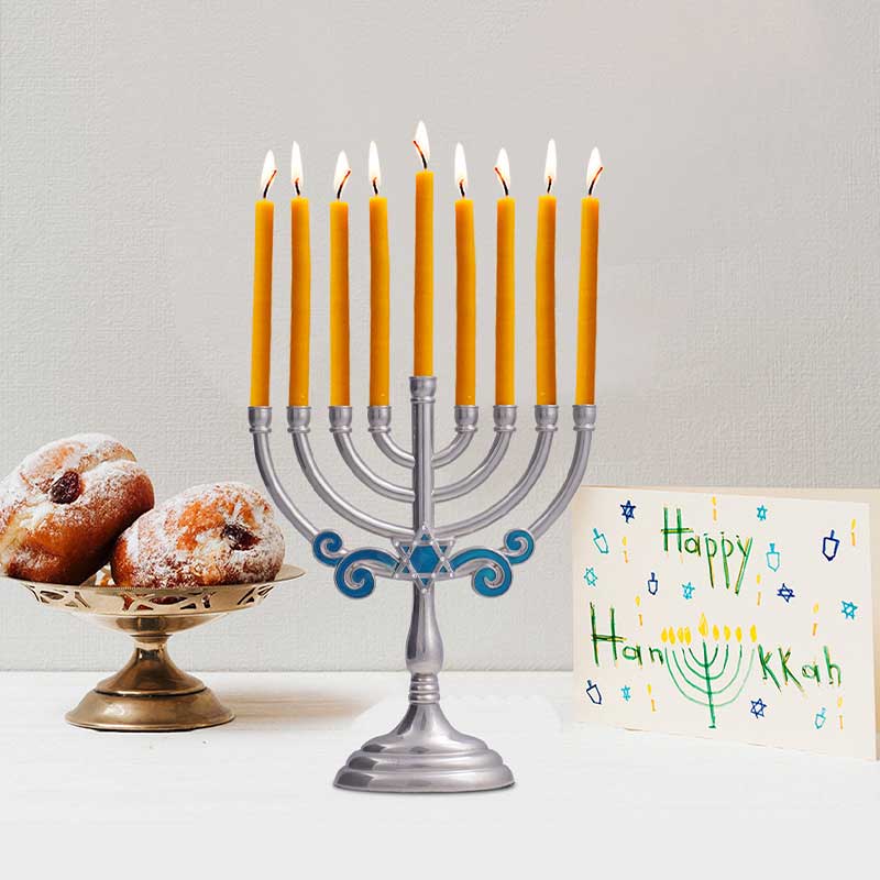 Blue Star of David Hanukkah Menorah Color:Default 1