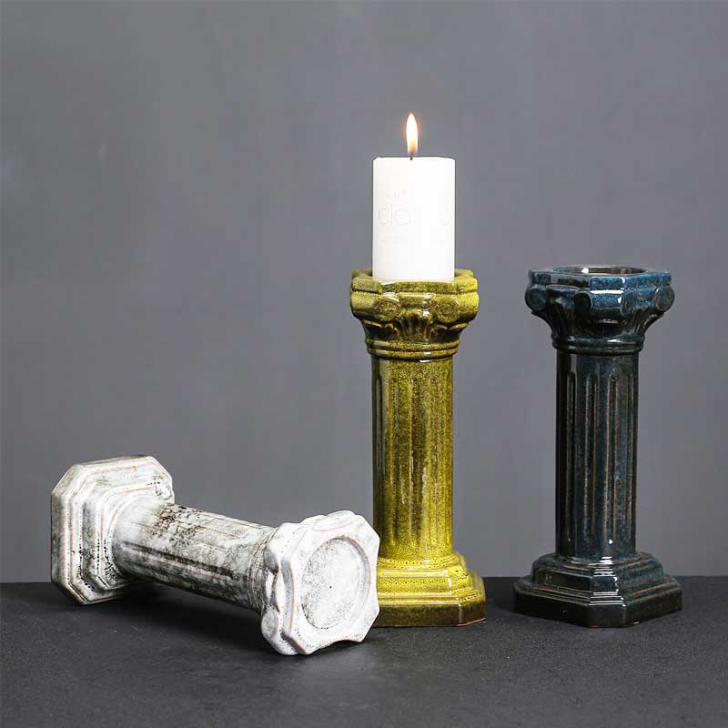 Vintage Roman Pillar Ceramic Candle Holder Color:White 1