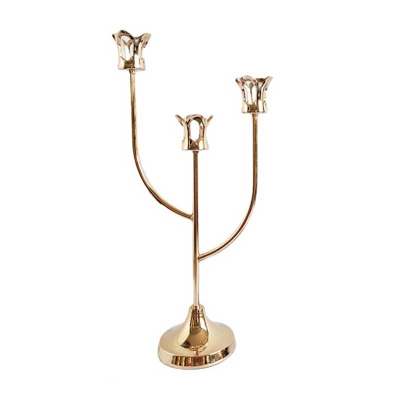 French Vintage Lotus Two/Three-Arm Iron Candlestick (Set of Two) Color:3 Branch