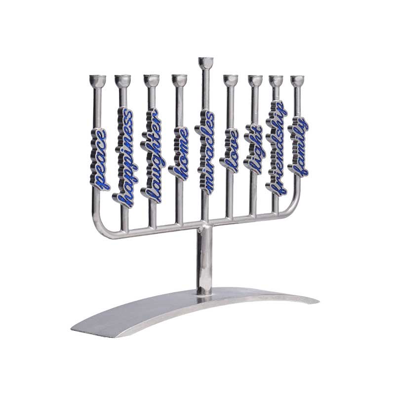 Modern  Nine-Branch Chanukah Menorah With letters Color:Silver 2